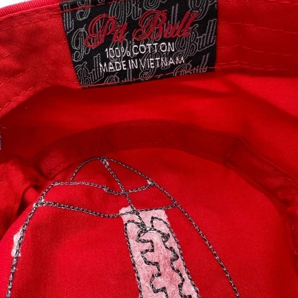 PITBULL WOMENS RED BALL CAP WITH FOOTBALL EMBROIDERY
